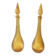 Pair of vintage amber yellow Empoli glass decanters