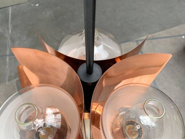 Lampe suspendue en verre et cuivre allemande du milieu du siècle par Cosack, années 1960