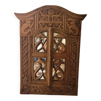 Indonesian hand-carved wooden mirror