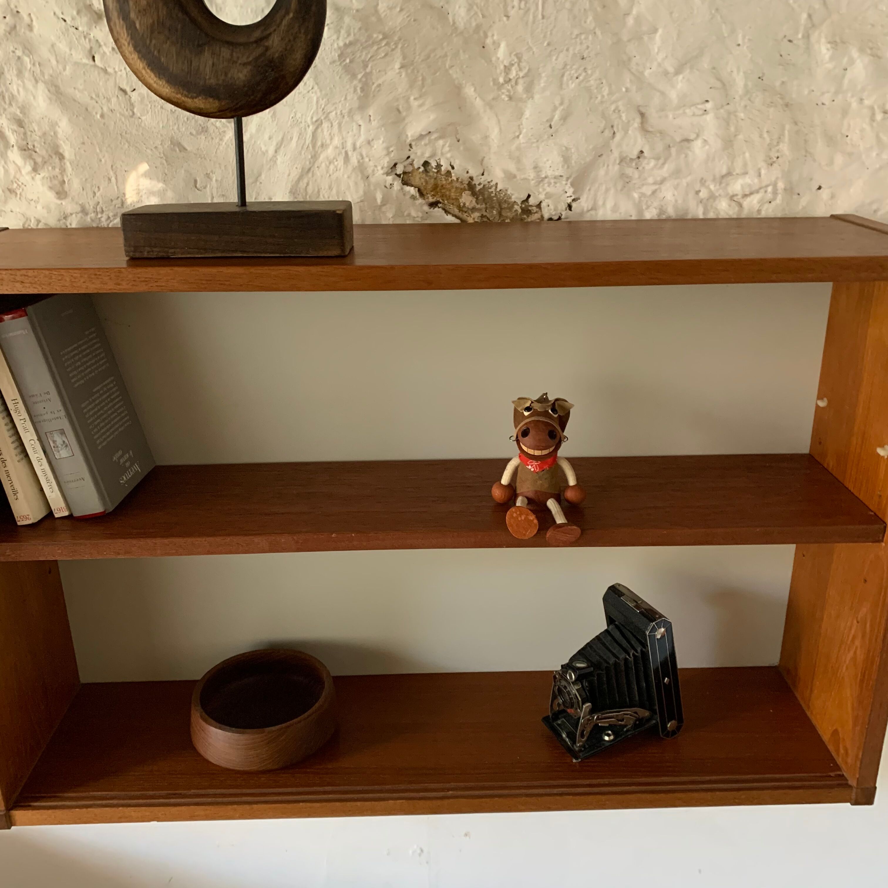 Vintage teak wall bookcase