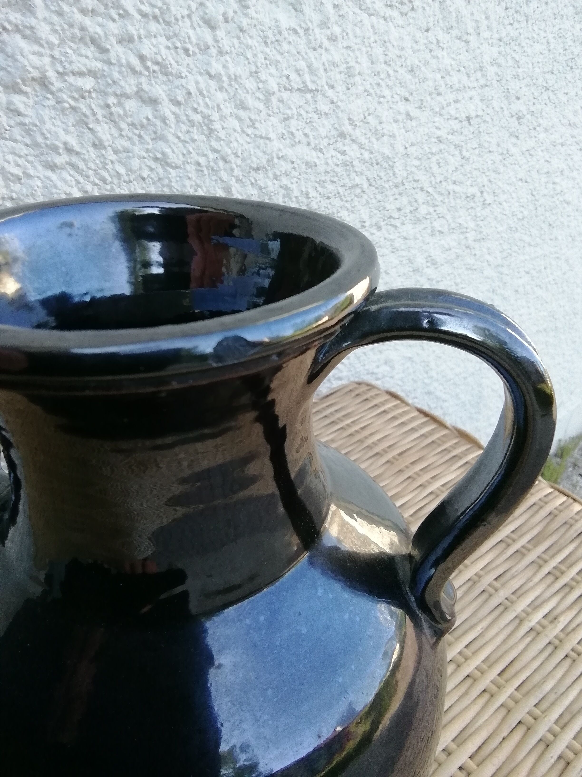 Black ceramic jug metallic Biot pottery