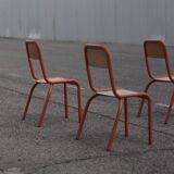 Chaises d’école vintage orange et métal