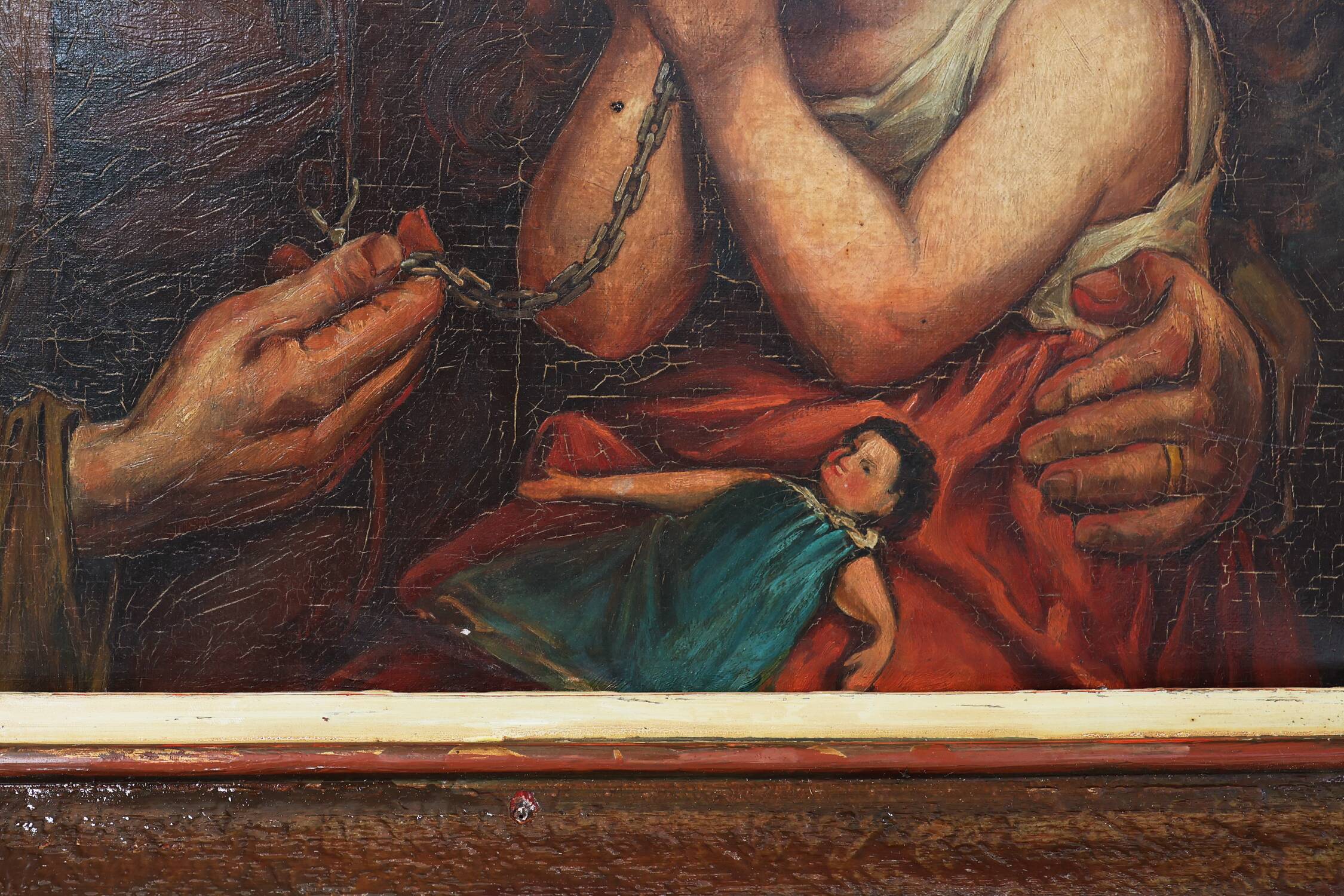 19th Century Baroque Flemish oil painting in antique wooden frame