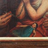 Peinture à l'huile baroque flamande du XIXe siècle dans un cadre en bois ancien