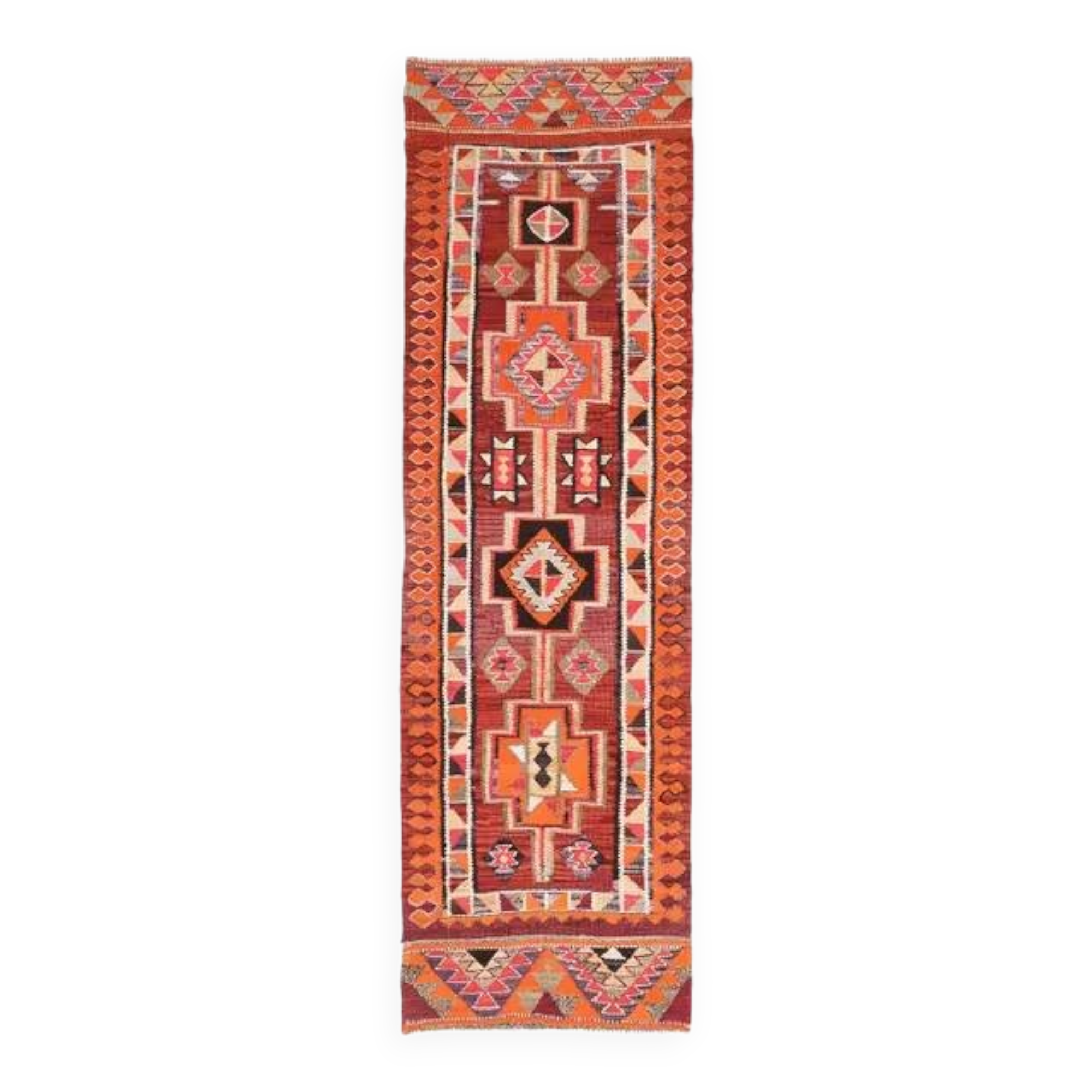 1970s Vintage Turkish Hand-Knotted Wool Cotton Purple Runner Rug 85x292