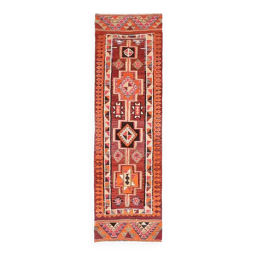 1970s Vintage Turkish Hand-Knotted Wool Cotton Purple Runner Rug 85x292