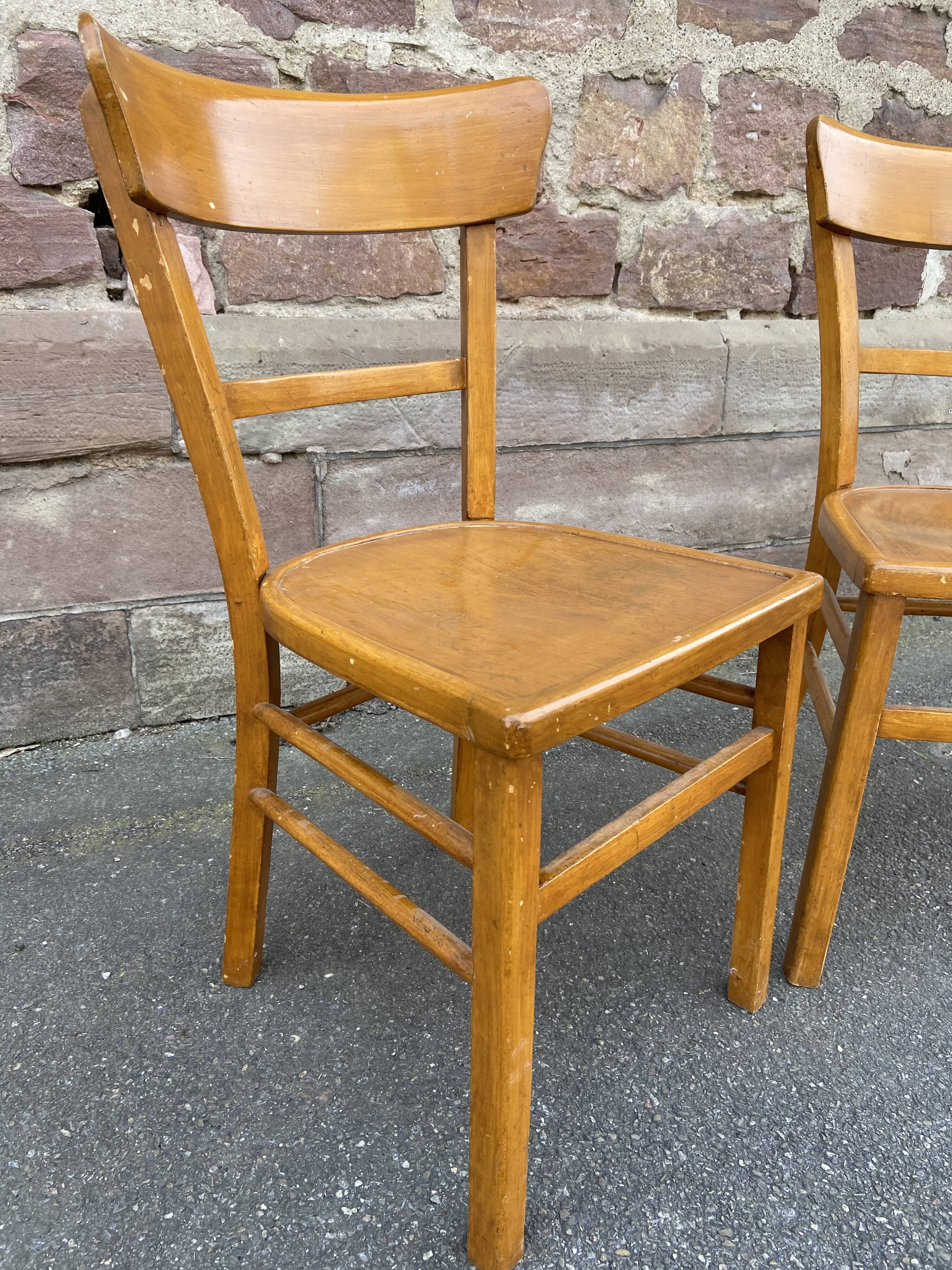Pair of chairs curved wood vintage bistro