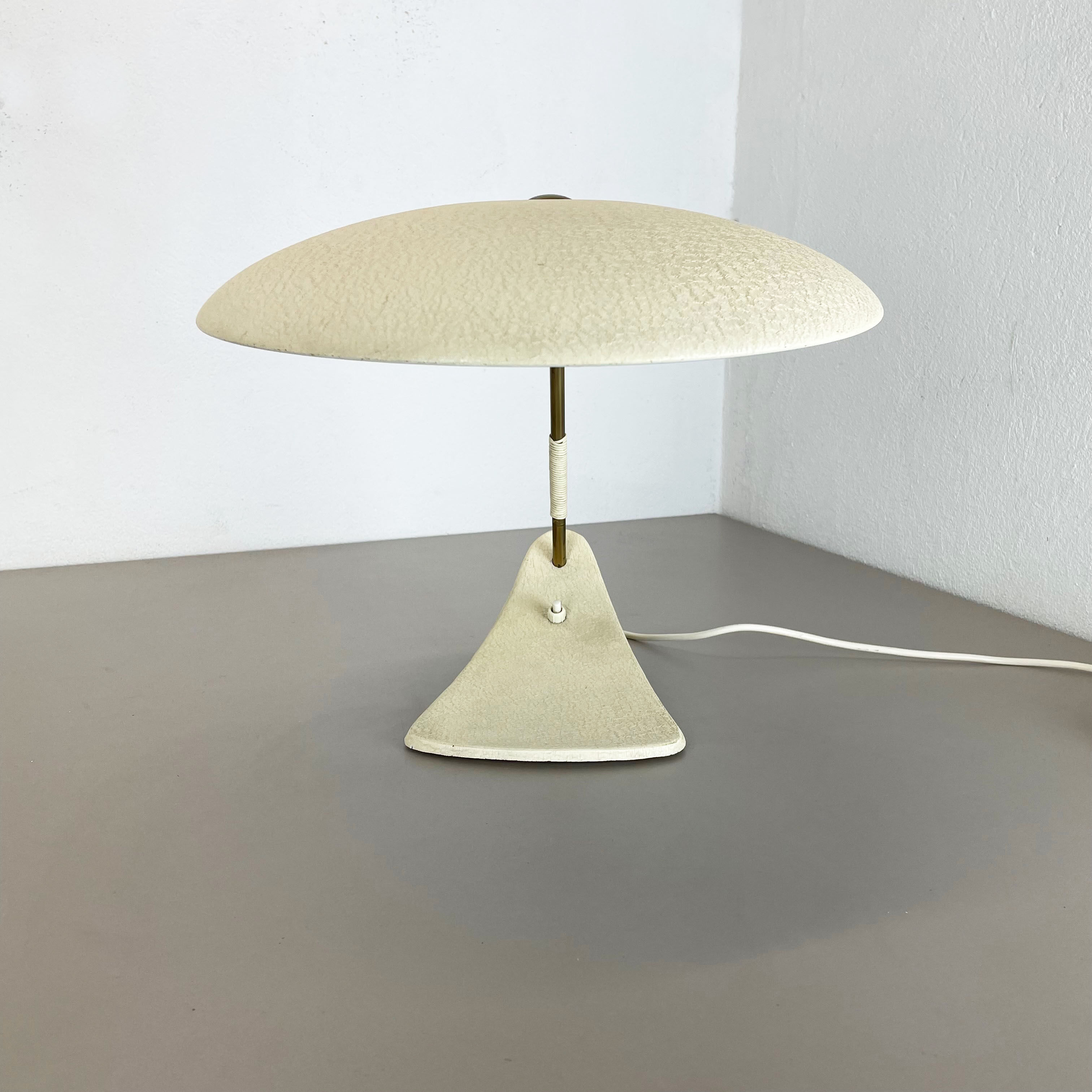 Modernist kalmar sytle Bauhaus beige metal and brass desk light, Austria, 1950s