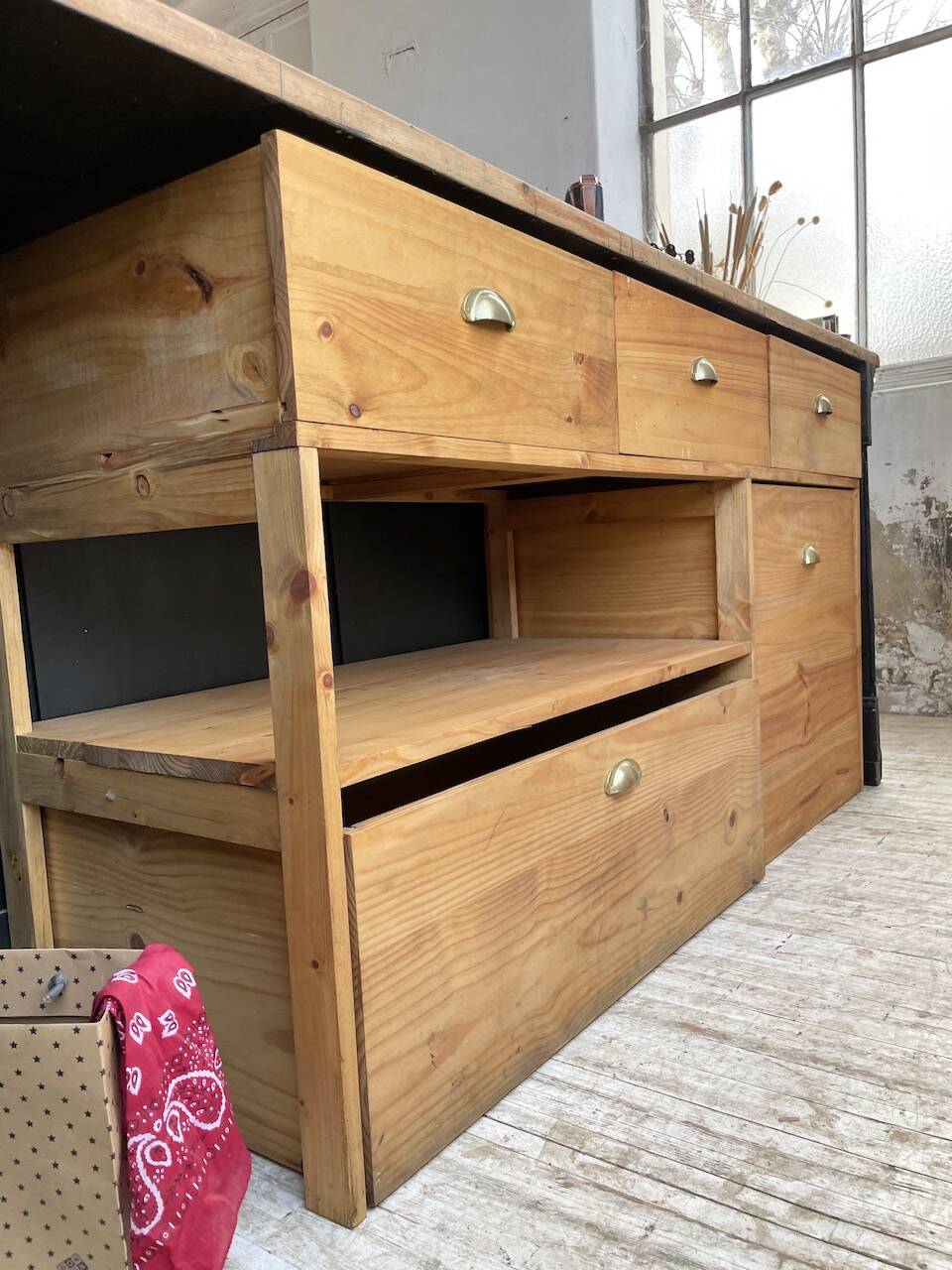 2m pine counter or central island with storage