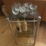 Chrome metal and glass side table