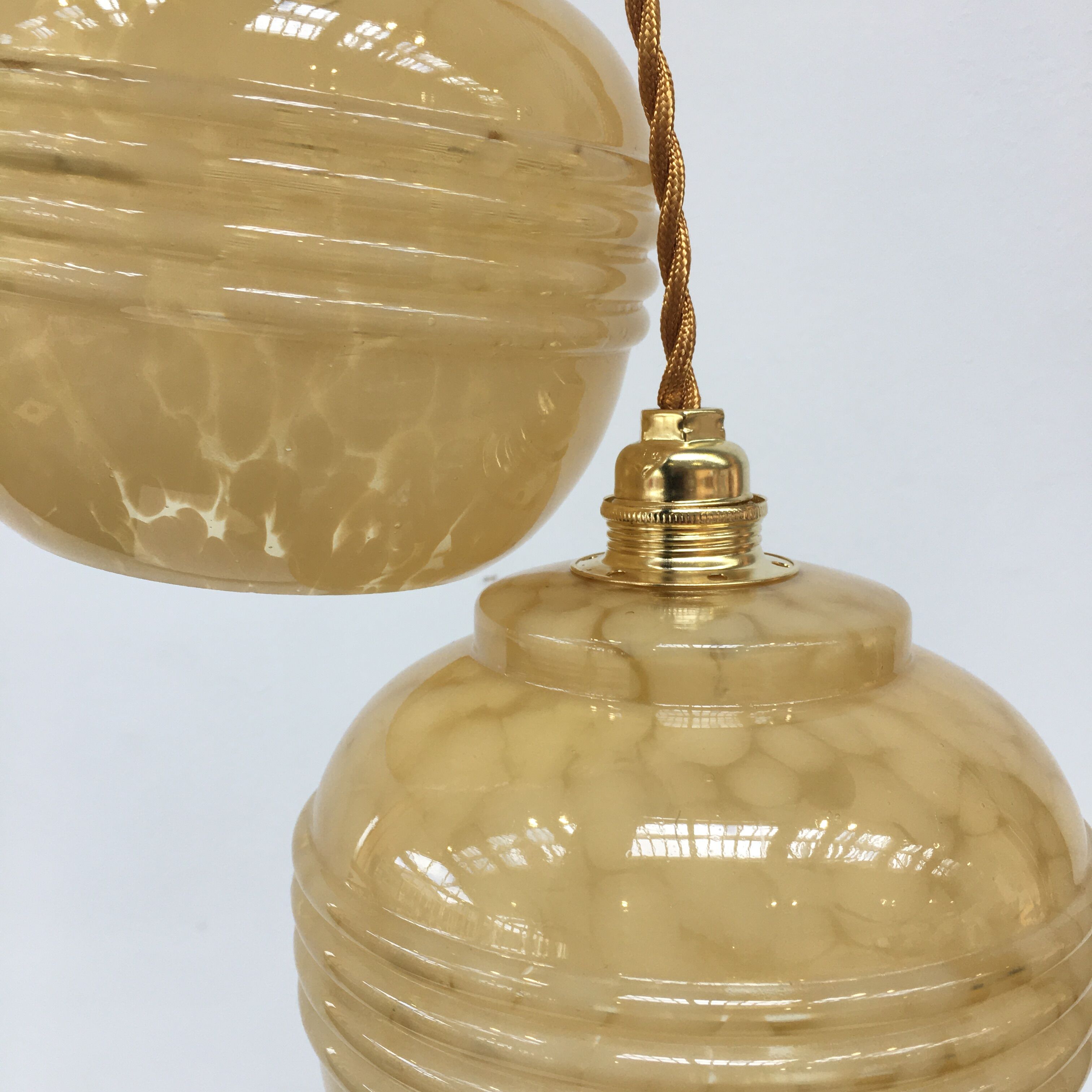 Pair of art deco hanging in yellow Clichy glass