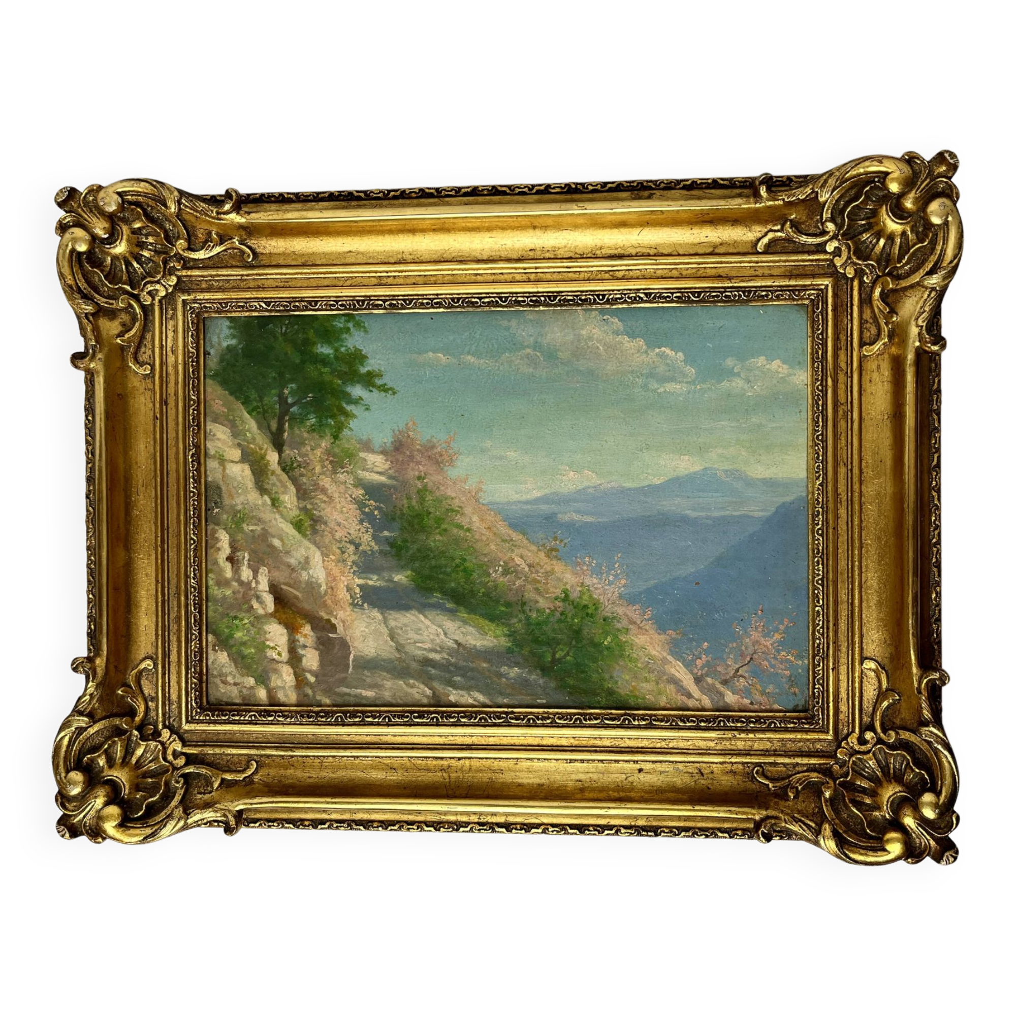 Oil on panel, landscape, Louis XVI style frame, early 20th century