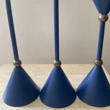 Series of 6 diabolo candlesticks in blue metal from the 80s