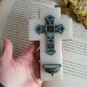 Croix Bénitier en Onyx et émail cloisonné