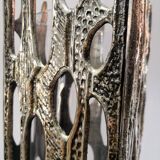 Vase sculpture "Brutalist" in metal with glass vase inside Italy 1970