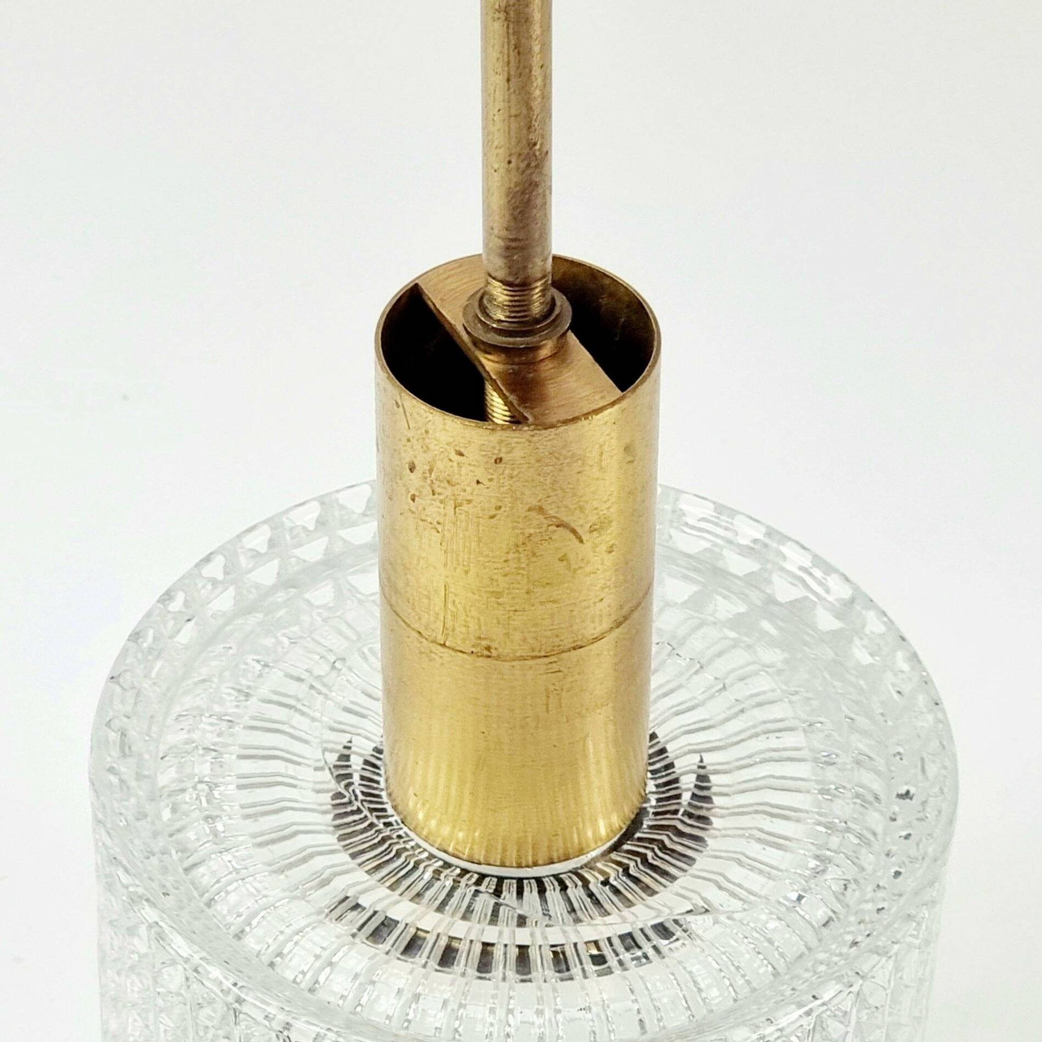 Mid-Century Scandinavian Crystal Glass & Brass Ceiling Light by Fagerlund