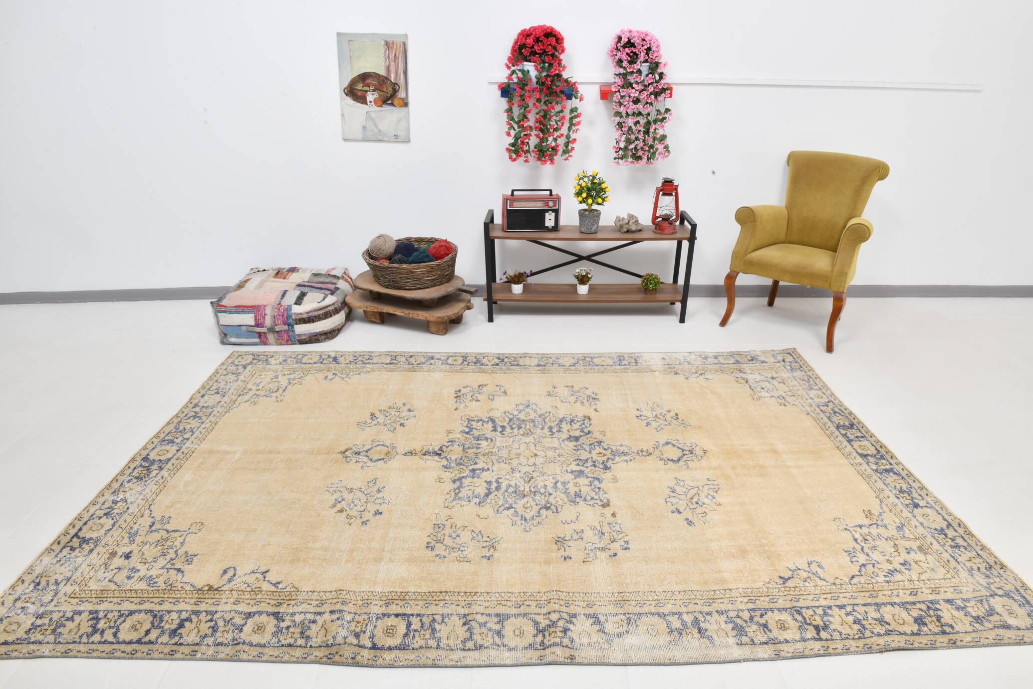 7x10 Cream & Blue Persian Rug 209x304Cm SK 22110