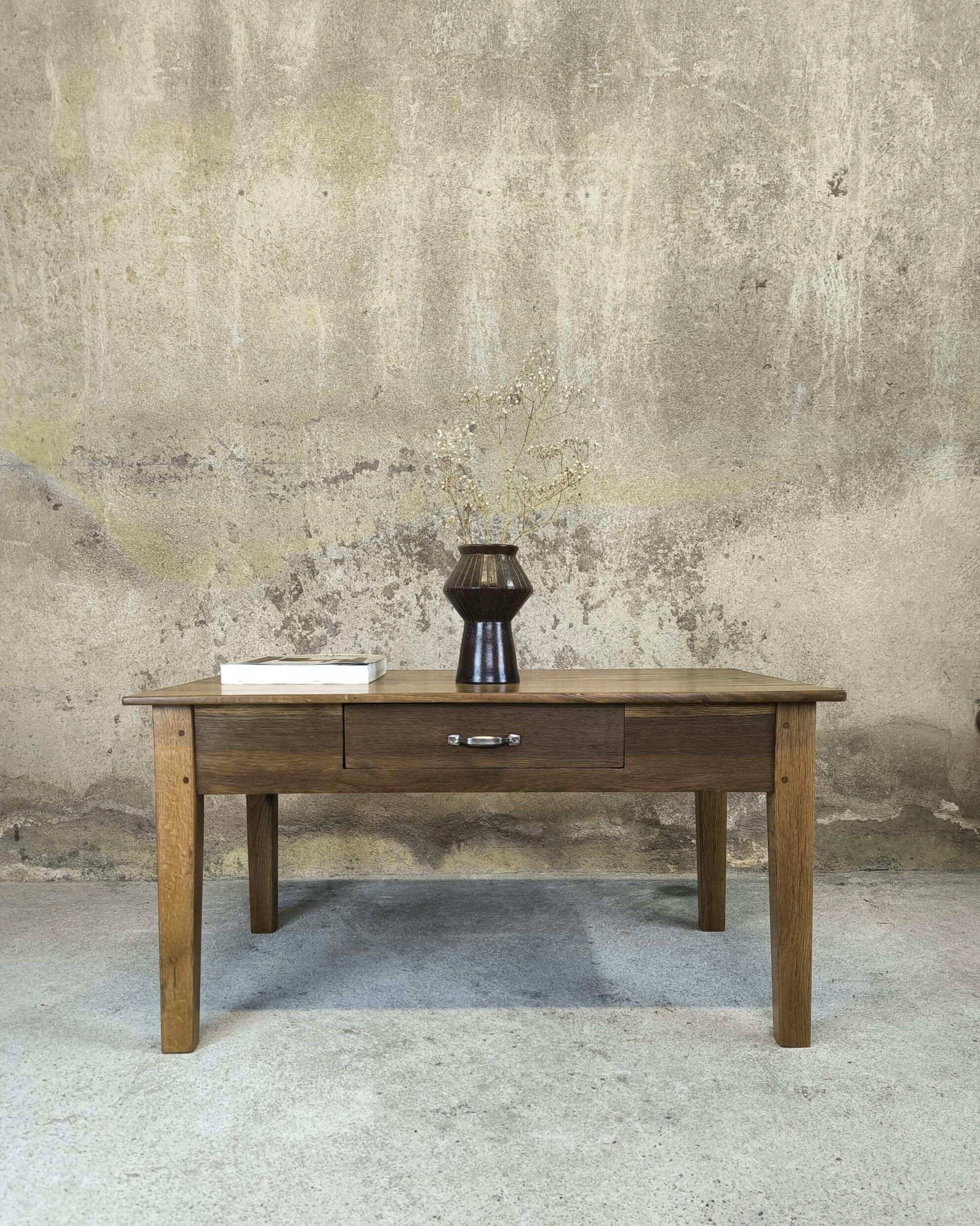Vintage farmhouse coffee table made of solid wood.
