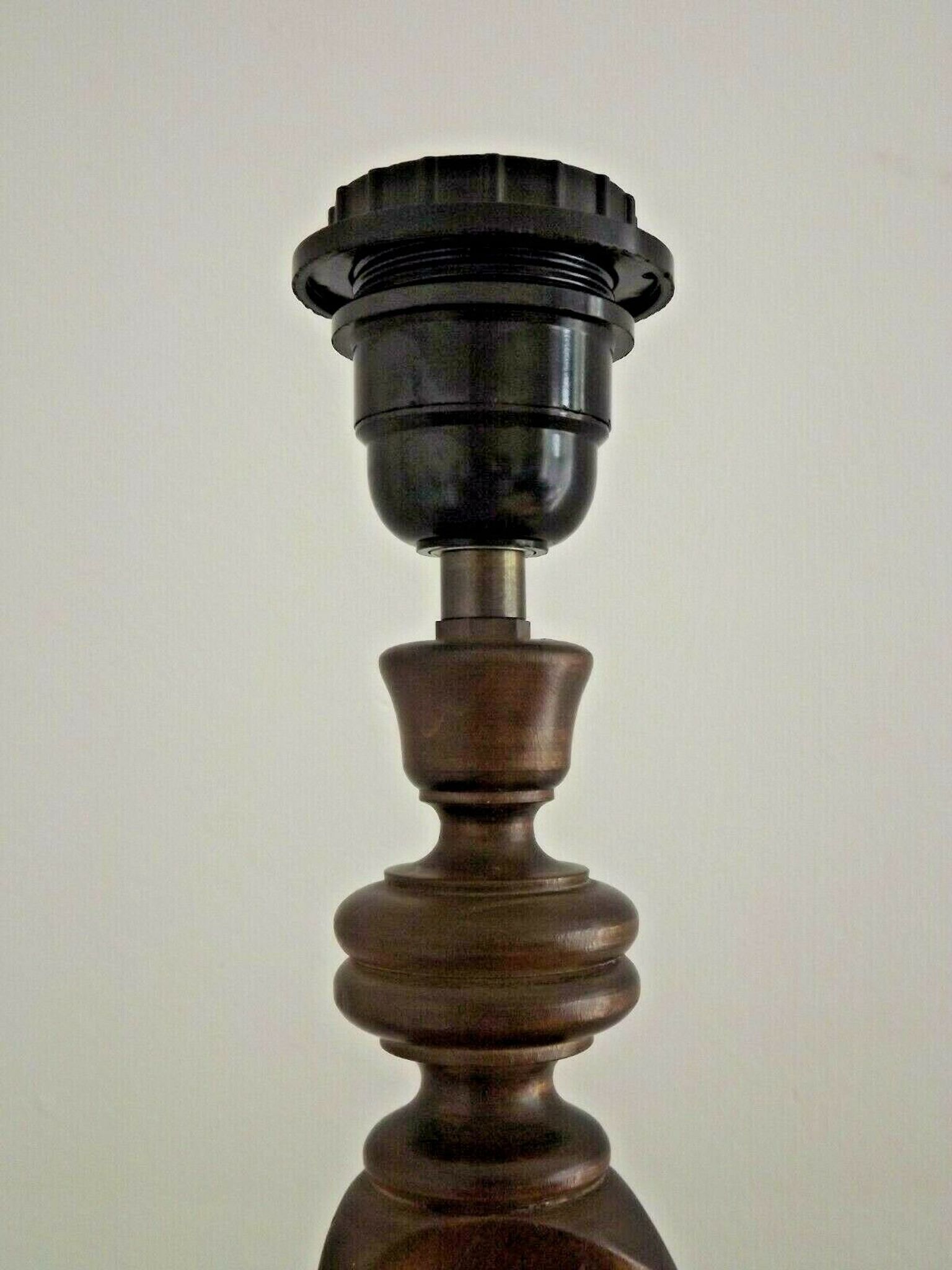 French tall wooden carved open weave barley twist table lamp base