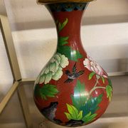 CLOISONNE VASE WITH LOTUS FLOWERS DECOR IN BURGUNDY TONES