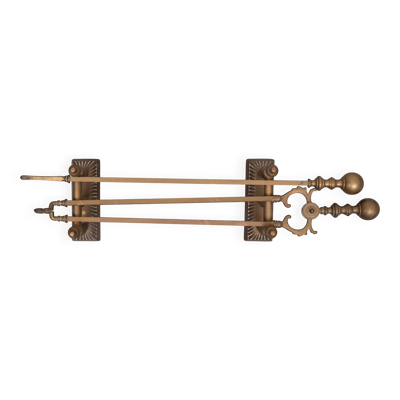 Outils de cheminée en laiton, 19ème siècle
