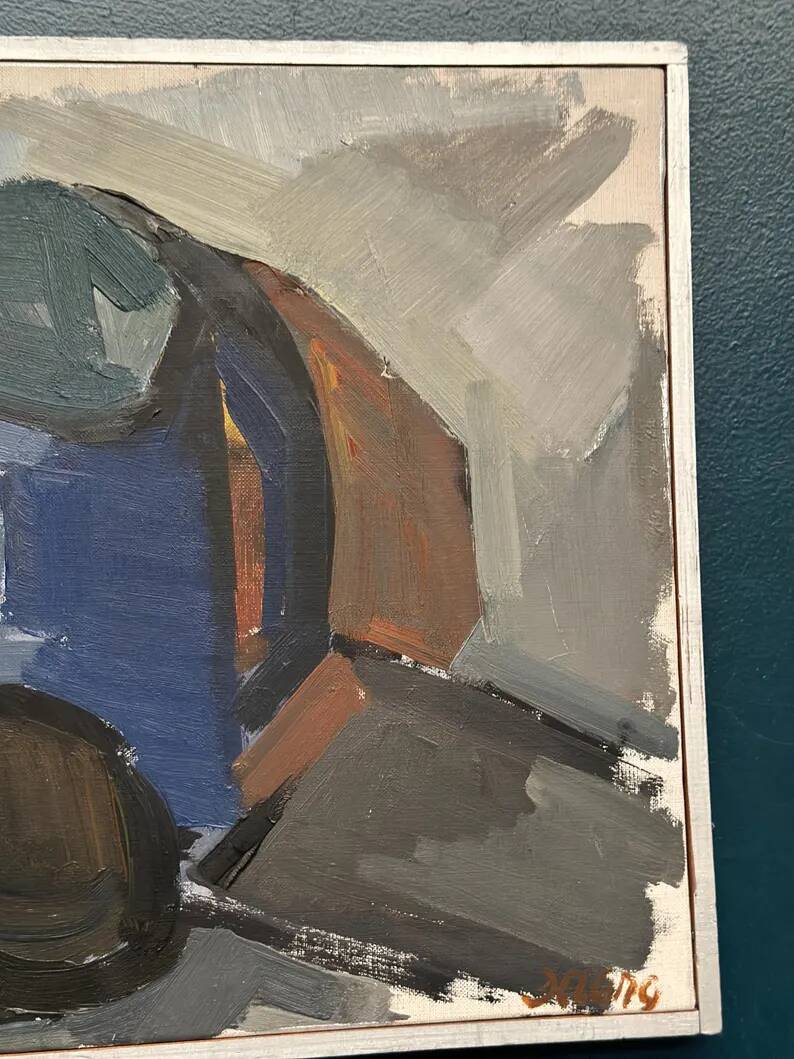 Original Swedish Oil on Canvas – “Blue Jug” by Stig Delang – Signed – Vintage & Framed