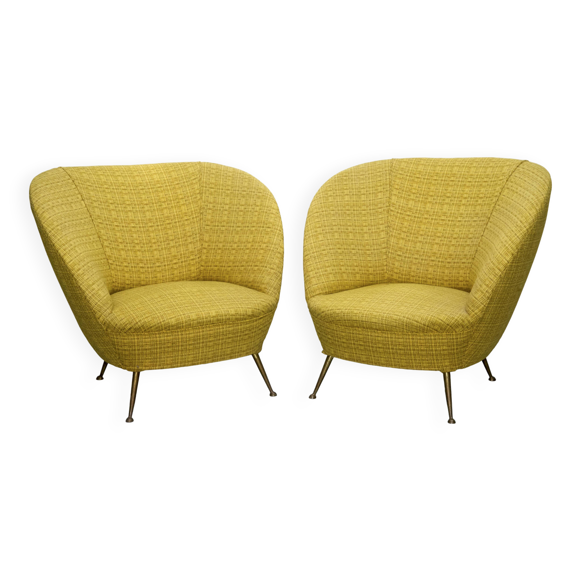 Pair of Ico Parisi-Style Armchairs in Original Fabric, Italy, 1950s