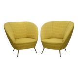Pair of Ico Parisi-Style Armchairs in Original Fabric, Italy, 1950s