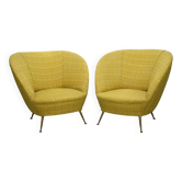 Paire de fauteuils style Ico Parisi en tissu d'origine, Italie, années 1950