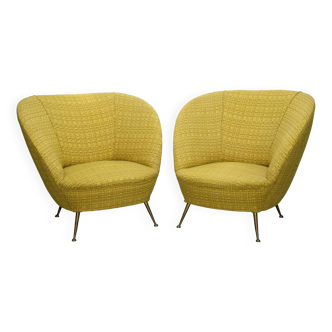 Pair of Ico Parisi-Style Armchairs in Original Fabric, Italy, 1950s