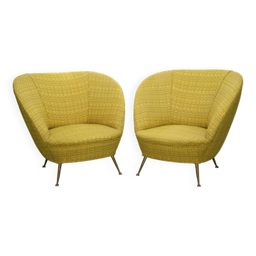 Paire de fauteuils style Ico Parisi en tissu d'origine, Italie, années 1950