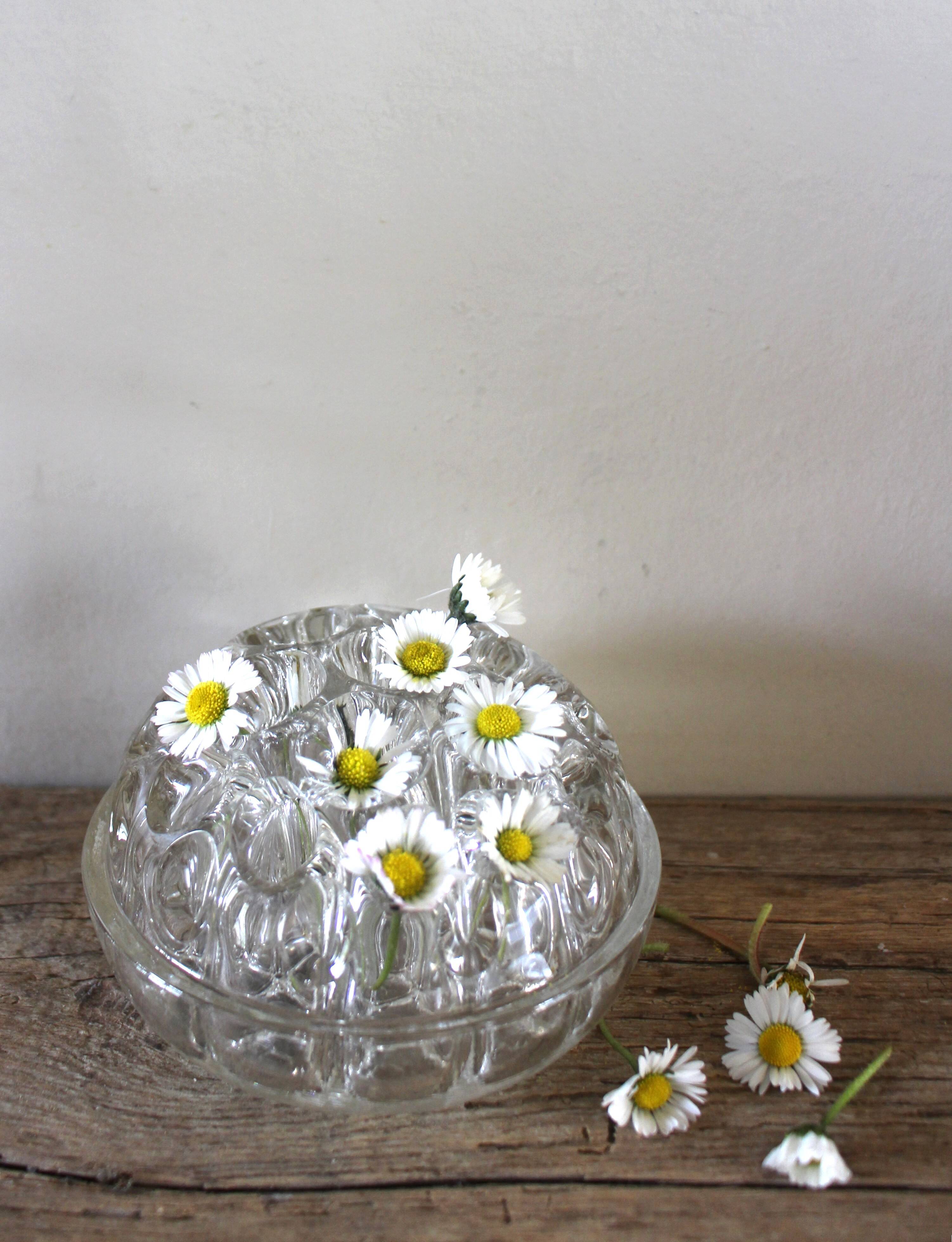 Round flower frog glass 20 holes large format vintage vase
