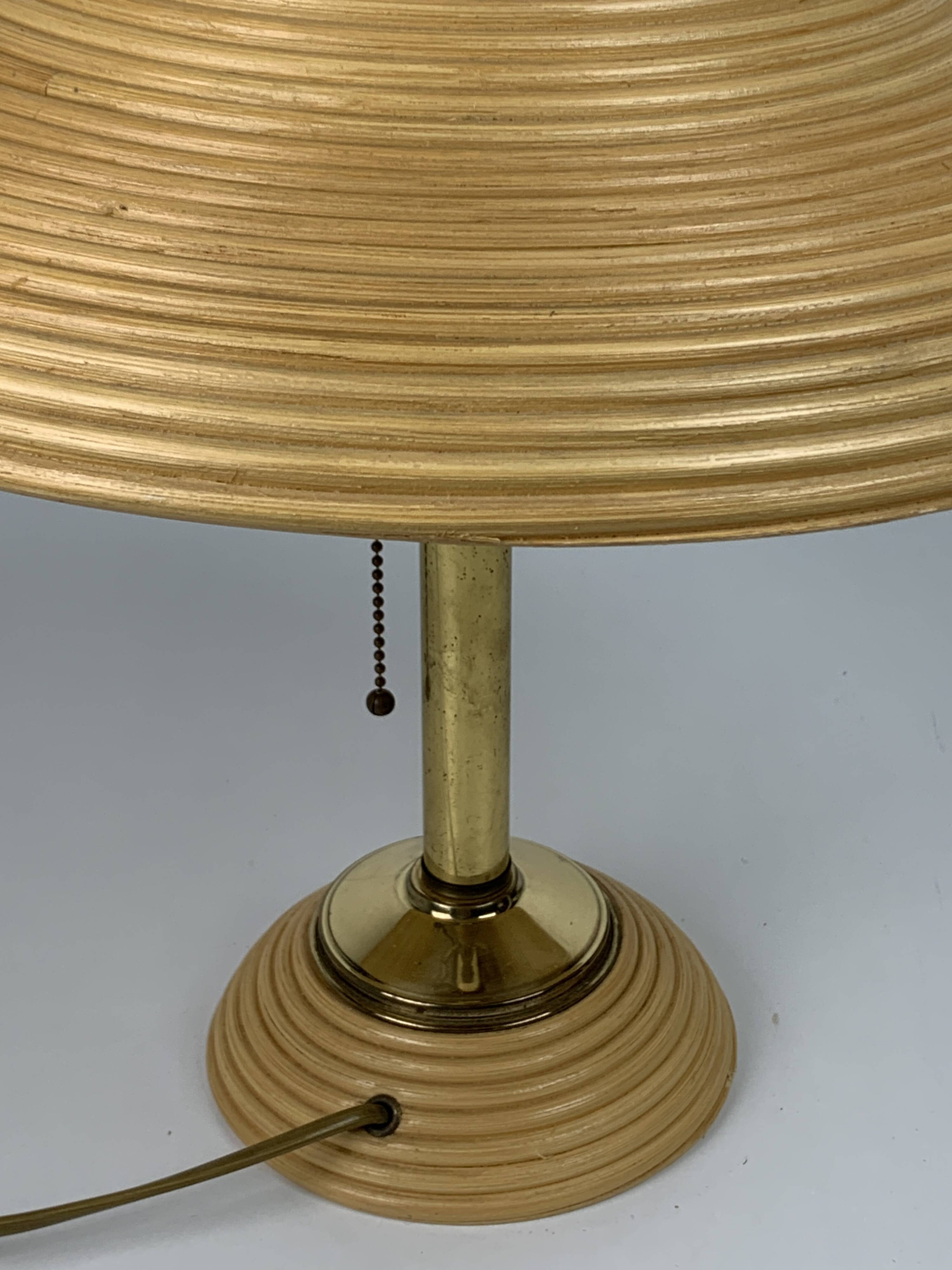 Pencil reed rattan bamboo and brass table lamp, Italy, 1970s