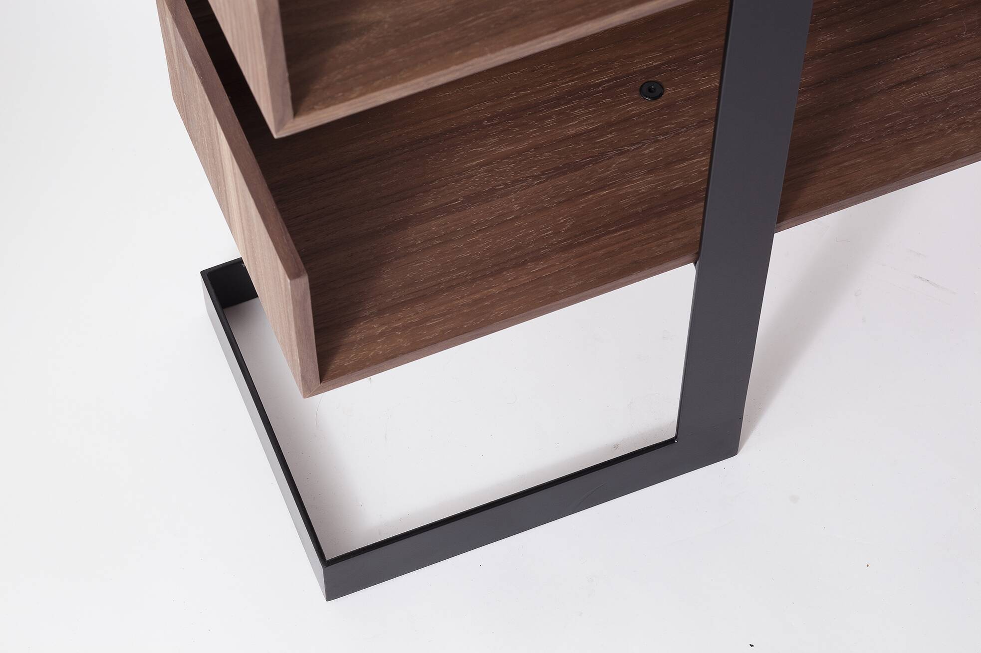 Severin 3 library in American walnut and matte black steel.