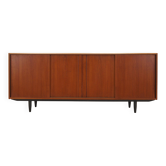 Buffet en teck danois des années 1960 avec section bar et portes coulissantes.
