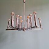 Chrome metal Space Age chandelier, 18 light points, 1970.