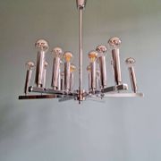 Chrome metal Space Age chandelier, 18 light points, 1970.