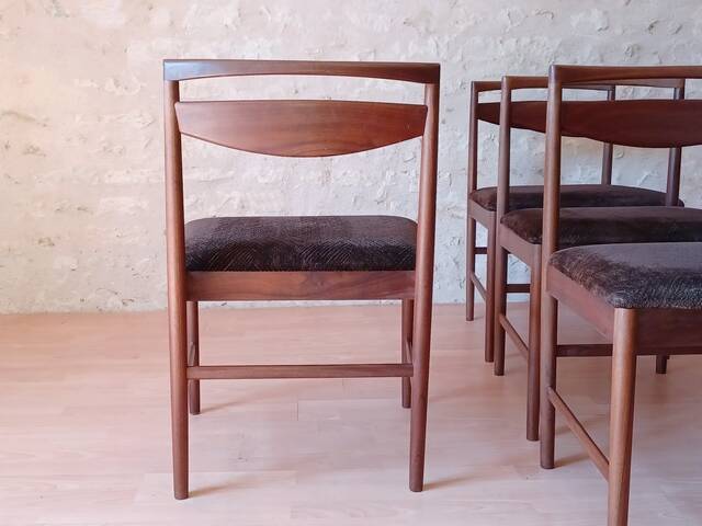 4 chaises Mcintosh teck et tissus velours vintage 1960