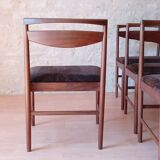 4 Mcintosh teak and velvet fabric chairs vintage 1960