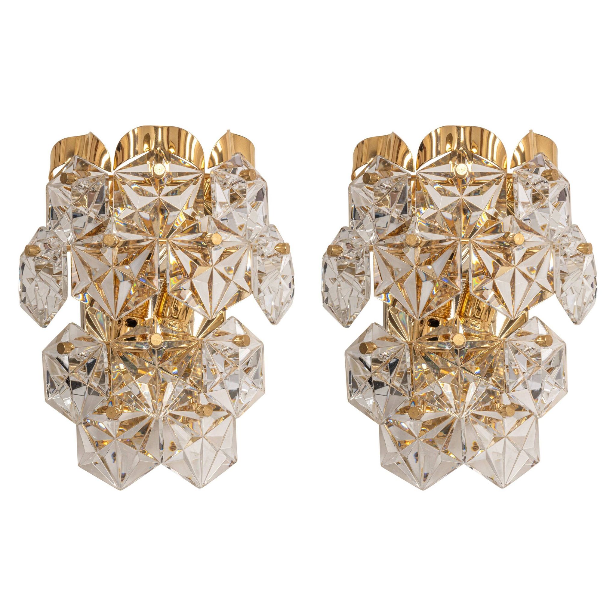 Pairs of Crystal Wall Lights by Kinkeldey, Germany, 1970s