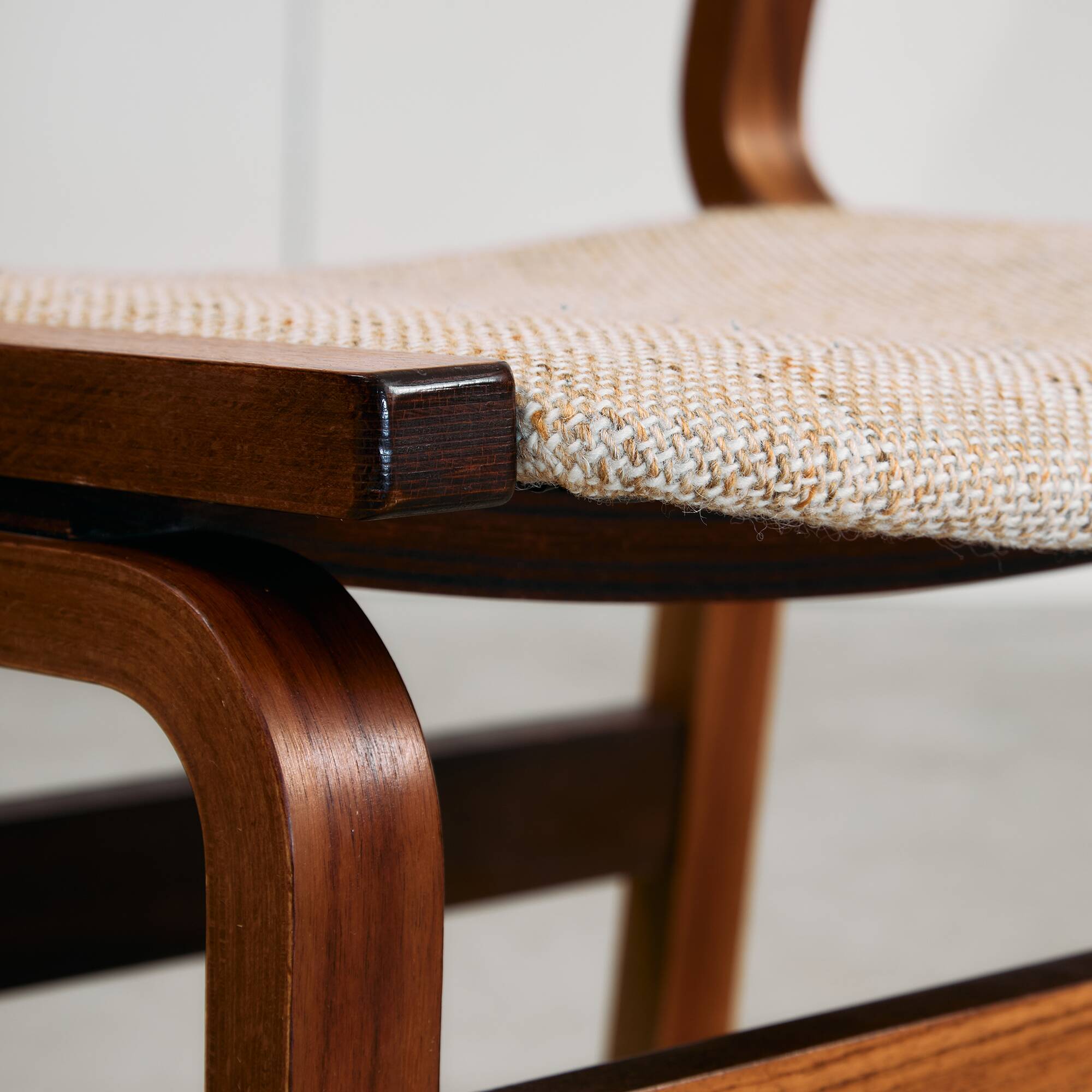 Mid-Century Bentwood Chair Set in Stained Beech with Wool Upholstery