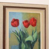 1970's Large Swedish Mid-Century Oil On Board Painting" Still life Tulips " by Hugo Olsson