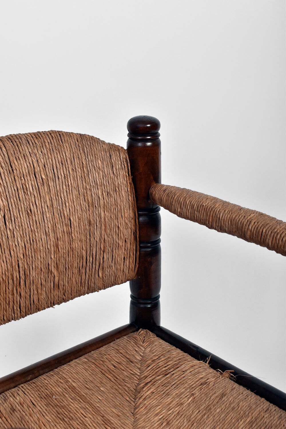 Pair of turned wood and straw armchairs, 1950s.