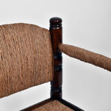 Pair of turned wood and straw armchairs, 1950s.