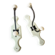 Antique metal and porcelain coat hooks, painted wooden support
