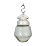 Industrial White Porcelain Pendant Light with Frosted Clear Glass, 1970s