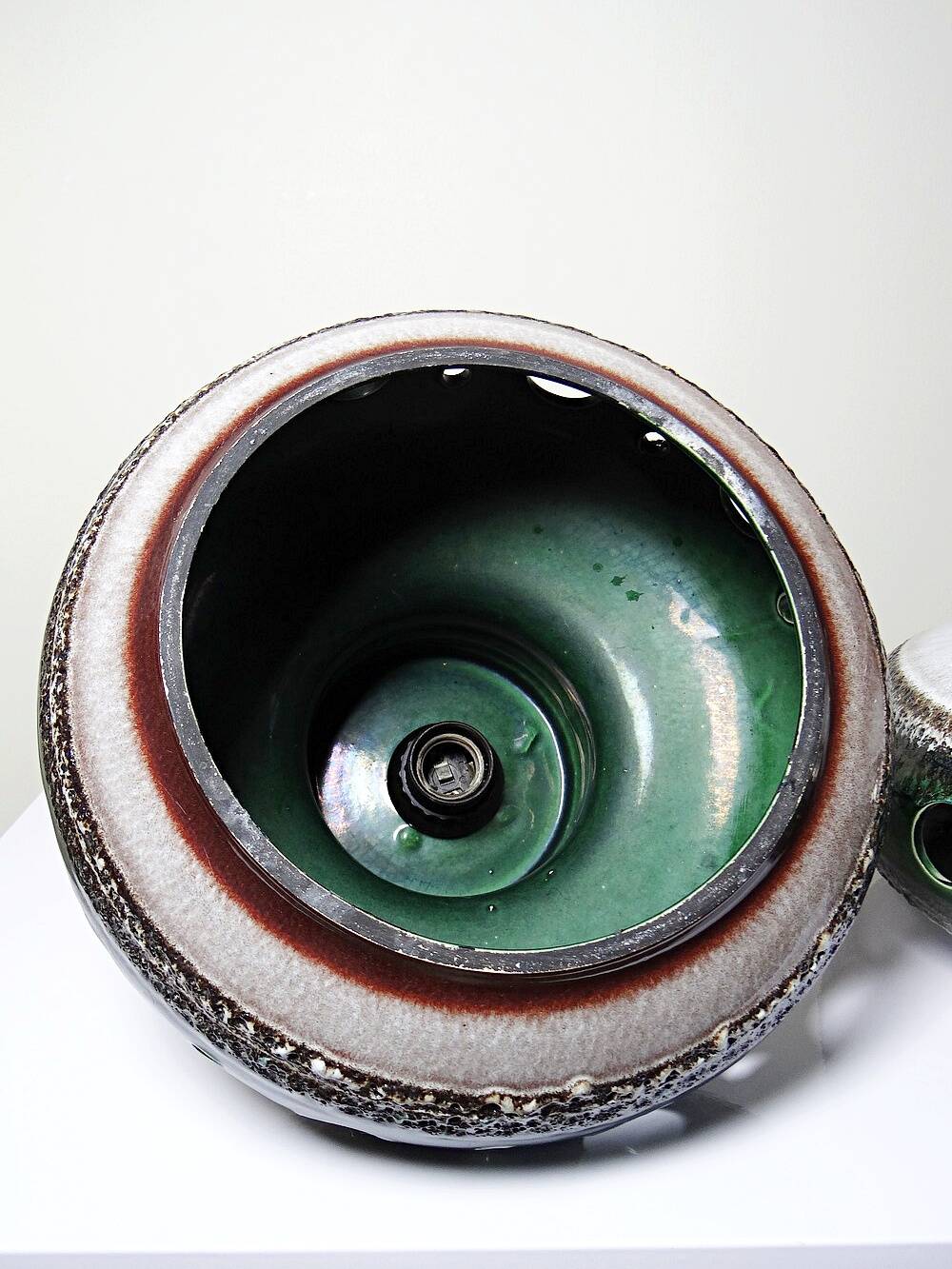 Pair of large Herda pendant lights in glazed ceramic, 1970s