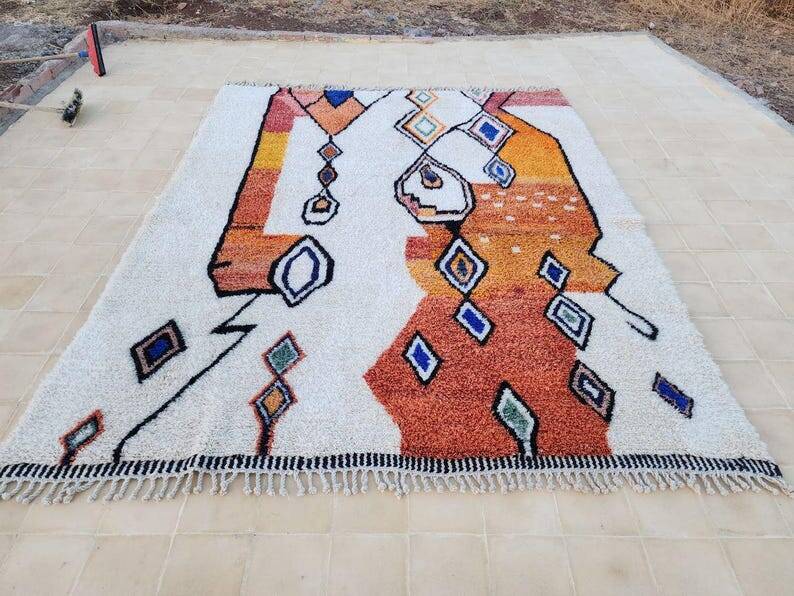Handwoven terracotta wool rug 150/250cm