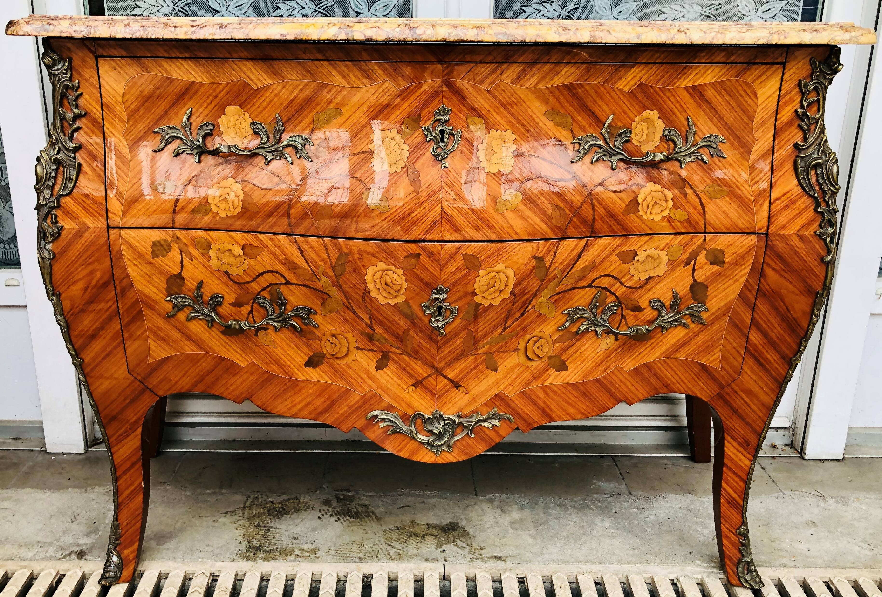 Marquetry chest of drawers two drawers in Louis XV style