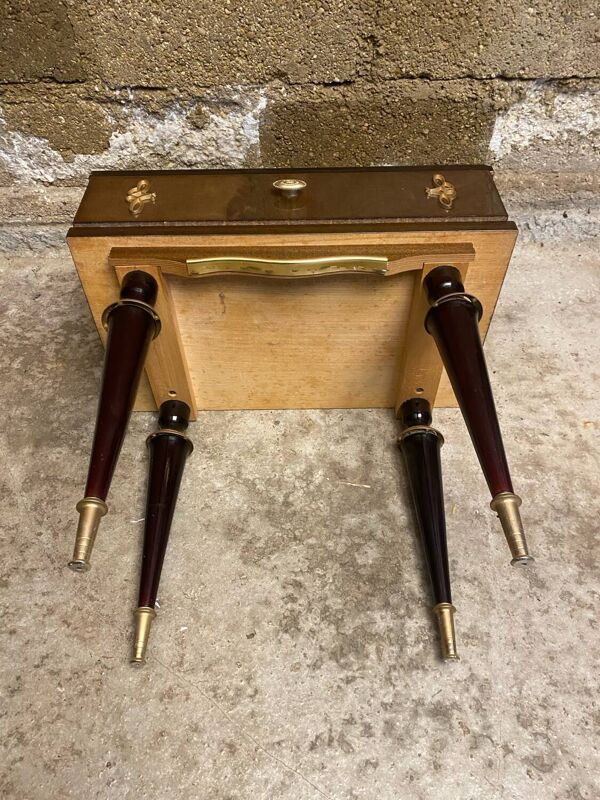 Chevet Ancien Table Nuit N252 Tiroir Bois Laqué Milieu XXeme Vintage